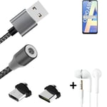 Data charging cable for + headphones Oppo A16 + USB type C a. Micro-USB adapter