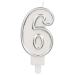Folat 24166 Candle Simply Chique Silver Number 6-9 cm-Cake Decorations for Birthday Anniversary Wedding Graduation Party, 9 cm