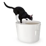 Iris Ohyama, Bac a litiere pour chat, Maison de toilette chat fermée, Caisse chat litiere avec ouverture d'aération, Plastique (PP) sans BPA, Pelle, L53 x P41 x H37 cm, PUNT-530, Blanc