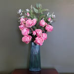 Artificial Flower Arrangement 60cm Pink Rose Artificial Flower Display in Glass Vase