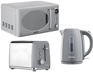 Daewoo Kensington Jug Kettle, 2-Slice Toaster & Microwave Matching Set in Grey