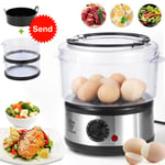Electric 3 Tier Food Vegetable Meat Steamer Fish Slow Cooker 7.5L With Rice Bowl