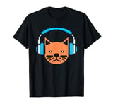Funny Pixel Art Cat With Headphones T-Shirt