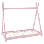 ML Design cot tipi 70 x 140 cm med slatt ram, rosa indisk säng gjord av massivt