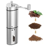 SHINROAD Manual Coffee Grinder with Ceramic Grinding Core, Hand Coffee Beans Grinder, Triangle Kitchen Manual Bean Mill Grinder with Foldable Handle -Stainless Steel Grinder for Drip Coffee, Silver