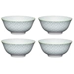 KitchenCraft Set of 4 Glazed Stoneware Bowls with Mark Making Pattern, Grey & White Ceramic Bowls with Footed Base, Microwave & Dishwasher Safe, 15.7 cm (6"), POKCBOWL35