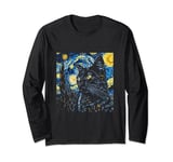 Starry night Black Cat Van gogh Long Sleeve T-Shirt