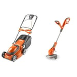 Flymo EasiStore 300R Electric Rotary Lawn Mower - 30 cm Cutting Width, 30 Litre Grass Box, Close Edg & Contour 500E Electric Grass Trimmer and Edger, 500 W, Cutting Width 25 cm, Orange