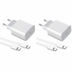 2-pak oplader til iPhone 15 / Android 20W med USB-C til USB-C - Hurtig oplader