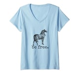 Womens Be Free Wild Horse Lover Horseback Riding Teen Girls Women V-Neck T-Shirt