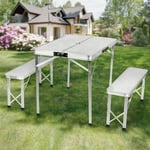 Ensemble Table Pliante Valise, en Aluminium avec 2 Bancs, pour L'extérieur, Camping, Pique-Nique, Barbecue, Argent