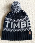 TIMBERLAND Black / Grey BOBBLE Pom Pom Beanie Hat Toque OSFA Hat UNISEX NEW TAG