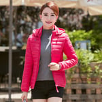 SDCVRE Down jacket,Office Ladies Short Style Women's Winter Jacket Slim Solid Puffer Coat Female Hooded Plus Size Thick Cotton Padded Parkas Woman,Rose Red,XXXL