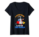 Womens A Good Book is Out of This World Astronaut Moon Book Lover V-Neck T-Shirt