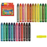 FABER CASTELL - 24 Jumbo Wax Crayons Assorted Colours Art Drawing Shading JUMBO