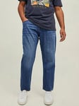 Jack & Jones Plus Mike Regular Tapered Fit Jeans - Mid Wash, Blue Denim, Size 44, Length Short, Men