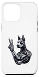 Coque pour iPhone 14 Pro Max Panneau à main Doberman Robot Dog Cyborg Peace