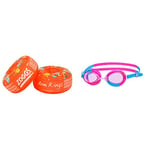 Zoggs Arm Rings, Dual Buoyancy Arm Bands, Swimming Armbands for Kids,Orange/Multi,1-6 years, 11-30kg & Baby Little Flipper Swimming Goggles, Pink/Blue, 0-6 Years