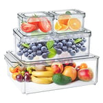 MDHAND Organisateur de réfrigérateur avec Couvercle, Transparent empilable pour réfrigérateur - Boîte de Rangement Transparente - Idéal pour Cuisines, réfrigérateurs - sans BPA (Lot de 4 pièces)
