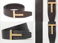 Tom Ford T-Logo Gold Reversible Grained Leather Belt 100