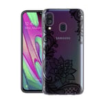ZhuoFan Samsung Galaxy A40 Case, Phone Case Transparent Clear with Pattern Ultra Slim Shockproof Soft Gel TPU Silicone Back Cover Bumper Skin for Samsung Galaxy A40 Smartphone (Black flower)