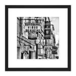 Spanish Street Bars Restuarants Black White Photo 8X8 Inch Square Wooden Framed Wall Art Print Picture with Mount