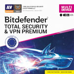 Bitdefender Total Security &amp; VPN Premium 2024 - 3 appareils - Renouvellement 1 an