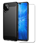 SDTEK Case Compatible with Samsung Galaxy A12 5G Full Body Front and Back 360 Protection Carbon Fibre Cover with Tempered Glass Screen Protector