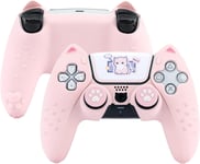 Pink Cat Paw Ps5 Controllers Skin Grips Set Anti-Slip Silicone Skin Protective Cover Case Joystick Caps Pour Playstation 5 Dualsense Wireless Controller Accessories Kit