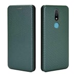 GOGME Case for Nokia 2.4 Flip Wallet Cover with [Card Slots], Anti-Scratch Carbon Fiber PC + Shockproof TPU Inner Protective + Ring Stand Holder. Green