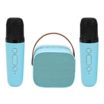 Mini Karaoke-maskin Set, Bärbar Stereo Bluetooth-högtalare med 2 Trådlösa Mikrofoner för Barn Vuxna, Upp till 512G Lagring, Handhållen Mikrofon(blå) Blue