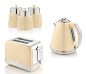 Swan Retro Cream Jug Kettle 2 Slice Toaster & Canisters Matching Kitchen Set
