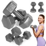 Hex hantlar set 2x3 kg, träningsvikter, konditionsbelastning, grå, ModernHome