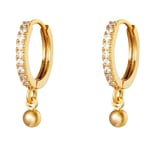 Strass Guld Örhängen - Hoop / Creoler med Vita Zircon Stenar samt ett Hänge i form av en Kula / Boll - Guldpläterade Guld