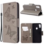 Butterfly läder Samsung Galaxy A11 / Samsung Galaxy M11 fodral - Silver/Grå
