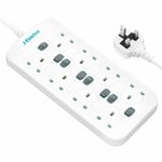 J Elektro 8 Way Extension Lead with Individual Switches Multi Socket Plug 2.8M/9.19FT Power Strip, 3200W 13A Wall-Mounted Extension Cord - White