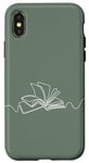 iPhone X/XS Minimal Book Line Art For Bookworm On Sage Green Case