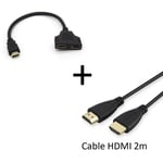 Pack HDMI pour TV (Cable HDMI 2m + Adaptateur Double HDMI) Gold 3D FULL HD 4K (NOIR)