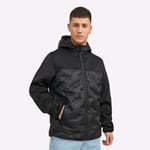 Jack & Jones Mens Multi Hybrid Heat Quilted Hooded Jacket Coat Zip Up Black