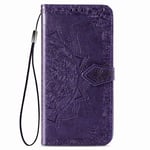 HAOTIAN Case for OPPO A52/A72/A92 Wallet, Mandala Embossed PU Leather Magnetic Filp Cover with Wallet/Holder [Flip Stand/Card Slot]. Purple