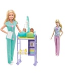 Barbie You Can Be Anything Doll, Baby Doctor Playset with Blonde Doll, 2 Baby Dolls & Nurse Blonde Doll with Scrubs Featuring a Medical Tool Print Top & Pink Pants, White