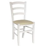 Chaise En Bois Venezia Blanche Avec Assise En Similicuir Beige