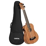 CASCHA Ukulélé Basse, U-Basse en acajou avec cordes Aquila Thundergut, micro, accordeur intégré et Gigbag