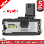6.0AH For Ryobi P108 One Plus Lithium Battery 18V RB18L50 RB18L40 P104  
