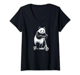 Womens Panda Bear On An E-Scooter V-Neck T-Shirt