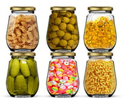 ginoya brothers Crown Glass Jars & Containers with Airtight Golden Lid for Kitchen Storage - 400 ML - 6 Pieces