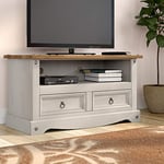 Corona Grey TV Stand Flat Screen 2 Drawer Television Cabinet Solid Pine Wood Unit