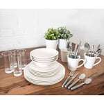 Sabichi 36pc Day to Day White Dinner Set - Microwave & Dishwasher Safe - Plates and Bowls Set for 4-4 X Dinner Plates, 4X Mugs, 4 X Side Plates, 4 X Soup Bowls, 4X Mugs 16x Cutlery, 24.5 x 31 x 33 cm