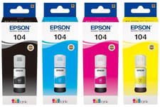Epson 104, CMYK, Ink Bottle EcoTank ET2820 ET2821 ET2826, ET2830, ET2840, ET4700