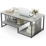 Table Basse à 2 Niveaux Imitation Marbre-110x60x45cm Charge 50KG+20KG-Plateau et Etagère Ouverte-Style Moderne - Goplus